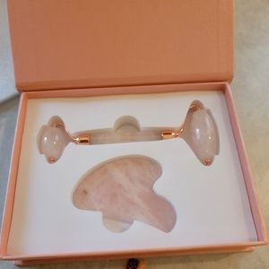 New dual headed rose quartz face roller and gua sha tool